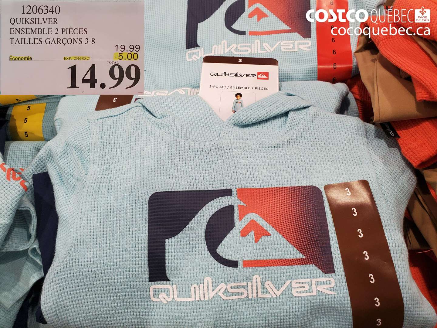 1206340 QUIKSILVER ENSEMBLE 2 PIÈCES TAILLES GARÇONS 3-8 ($5.00 INSTANT SAVINGS EXPIRES ON 2026-05-24) $14.99