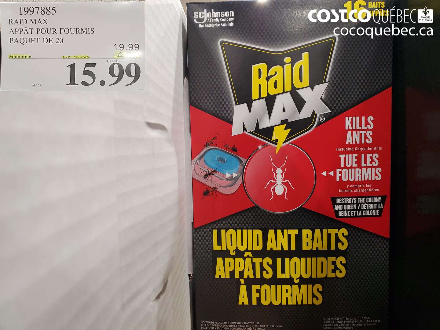 1997885 RAID MAX APPÂT POUR FOURMIS PAQUET DE 20 ($4.00 INSTANT SAVINGS EXPIRES ON 2026-05-24) $15.99