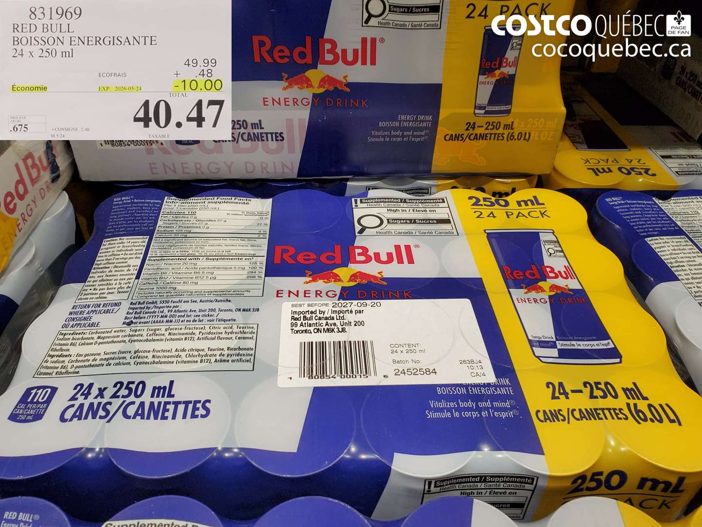 831969 RED BULL BOISSON ENERGISANTE 24 X 250 ML ($10.00 INSTANT SAVINGS EXPIRES ON 2026-05-24) $40.47