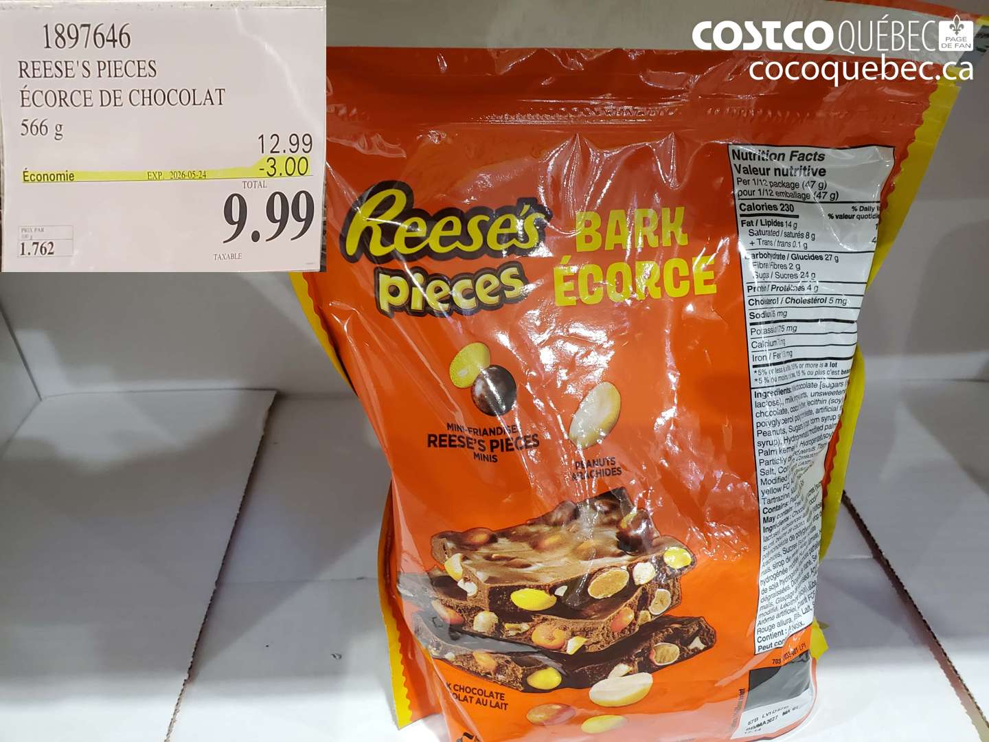 1897646 REESE'S PIECES ÉCORCE DE CHOCOLAT 566 G ($3.00 INSTANT SAVINGS EXPIRES ON 2026-05-24) $9.99