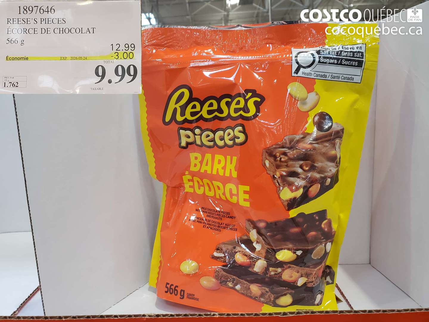 1897646 REESE'S PIECES ÉCORCE DE CHOCOLAT 566 G ($3.00 INSTANT SAVINGS EXPIRES ON 2026-05-24) $9.99