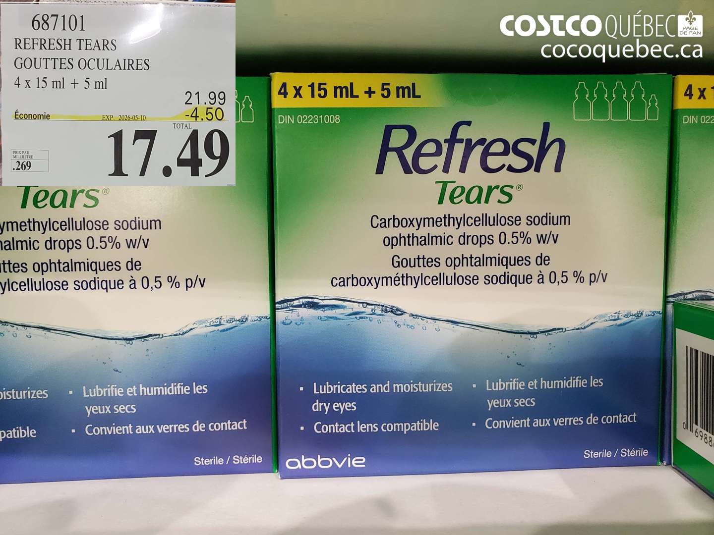 687101 REFRESH TEARS GOUTTES OCULAIRES ($4.50 INSTANT SAVINGS EXPIRES ON 2026-05-10) $17.49