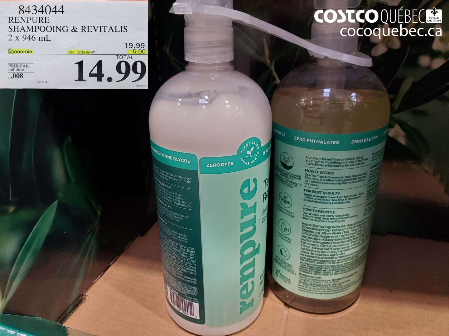 8434044 RENPURE SHAMPOOING & REVITALIS 2 X 946 ML ($5.00 INSTANT SAVINGS EXPIRES ON 2026-06-07) $14.99