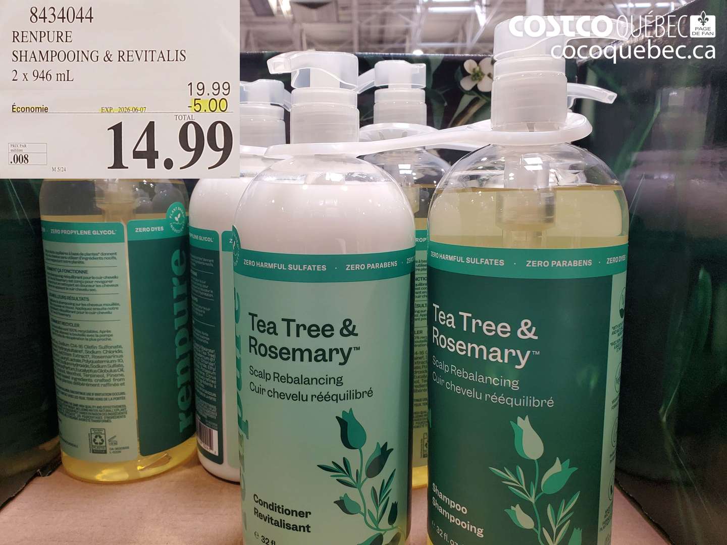 8434044 RENPURE SHAMPOOING & REVITALIS 2 X 946 ML ($5.00 INSTANT SAVINGS EXPIRES ON 2026-06-07) $14.99