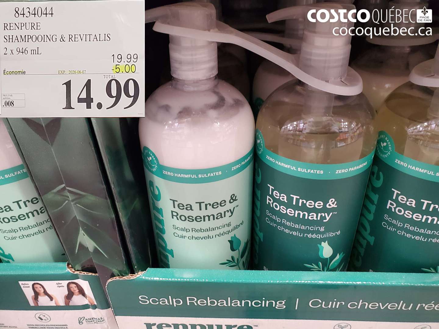 8434044 RENPURE SHAMPOOING & REVITALIS 2 X 946 ML ($5.00 INSTANT SAVINGS EXPIRES ON 2026-06-07) $14.99