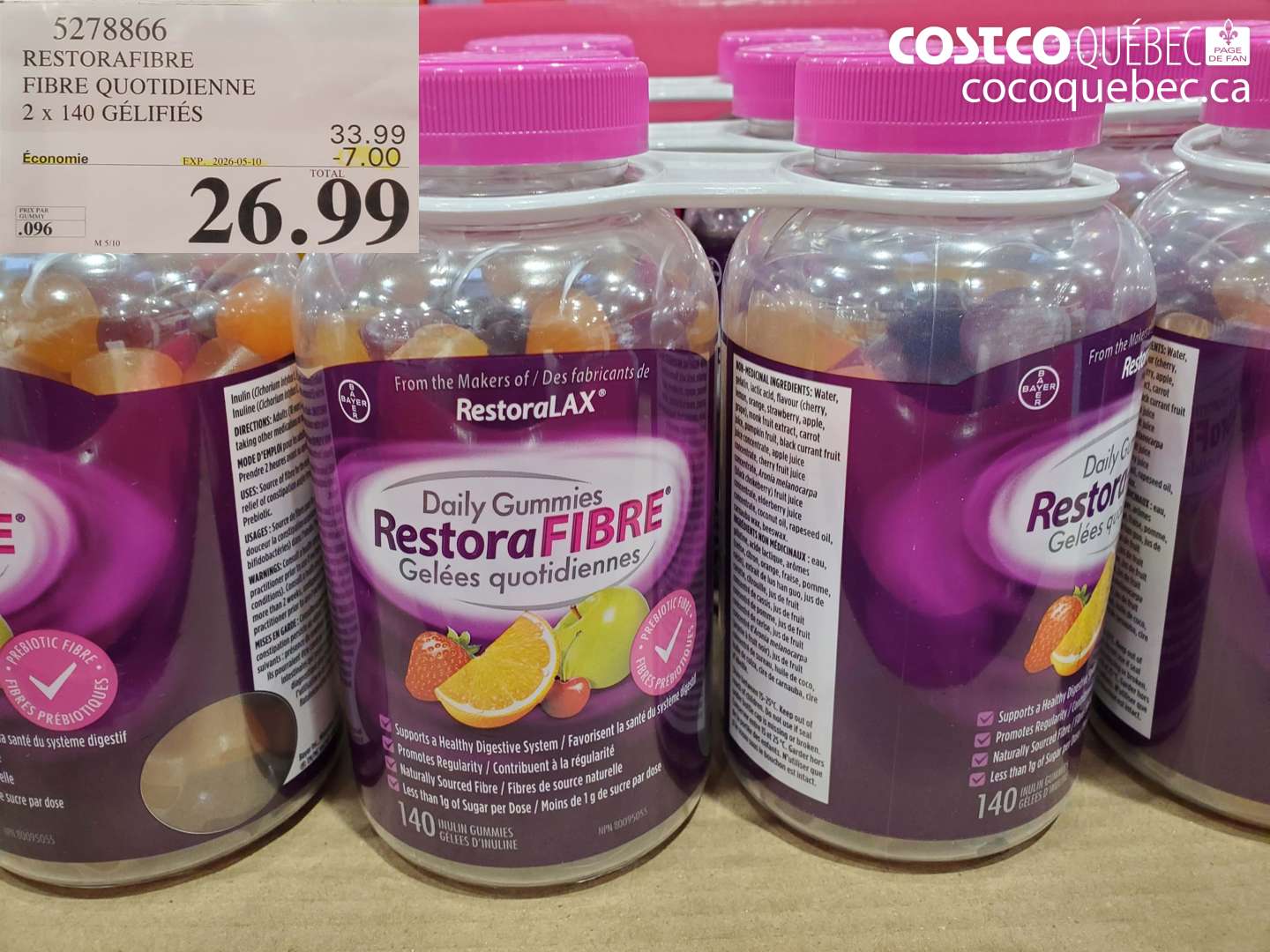 5278866 RESTORAFIBRE FIBRE QUOTIDIENNE 2 X 140 GÉLIFIÉS ($7.00 INSTANT SAVINGS EXPIRES ON 2026-05-10) $26.99