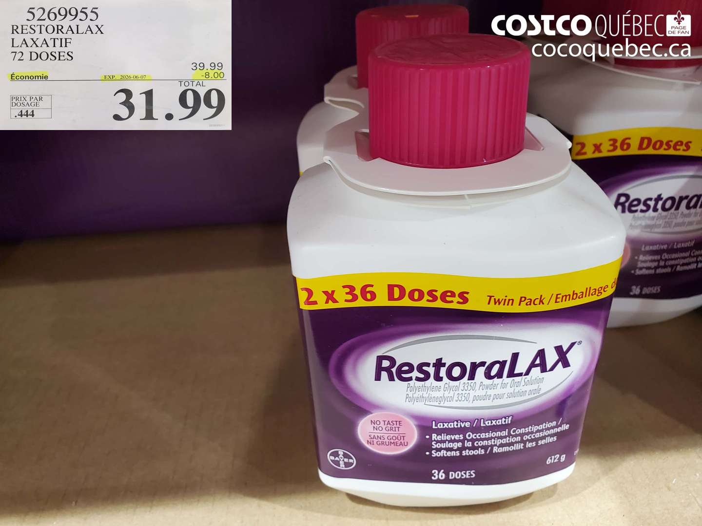 5269955 RESTORALAX LAXATIF 72 DOSES ($8.00 INSTANT SAVINGS EXPIRES ON 2026-06-07) $31.99