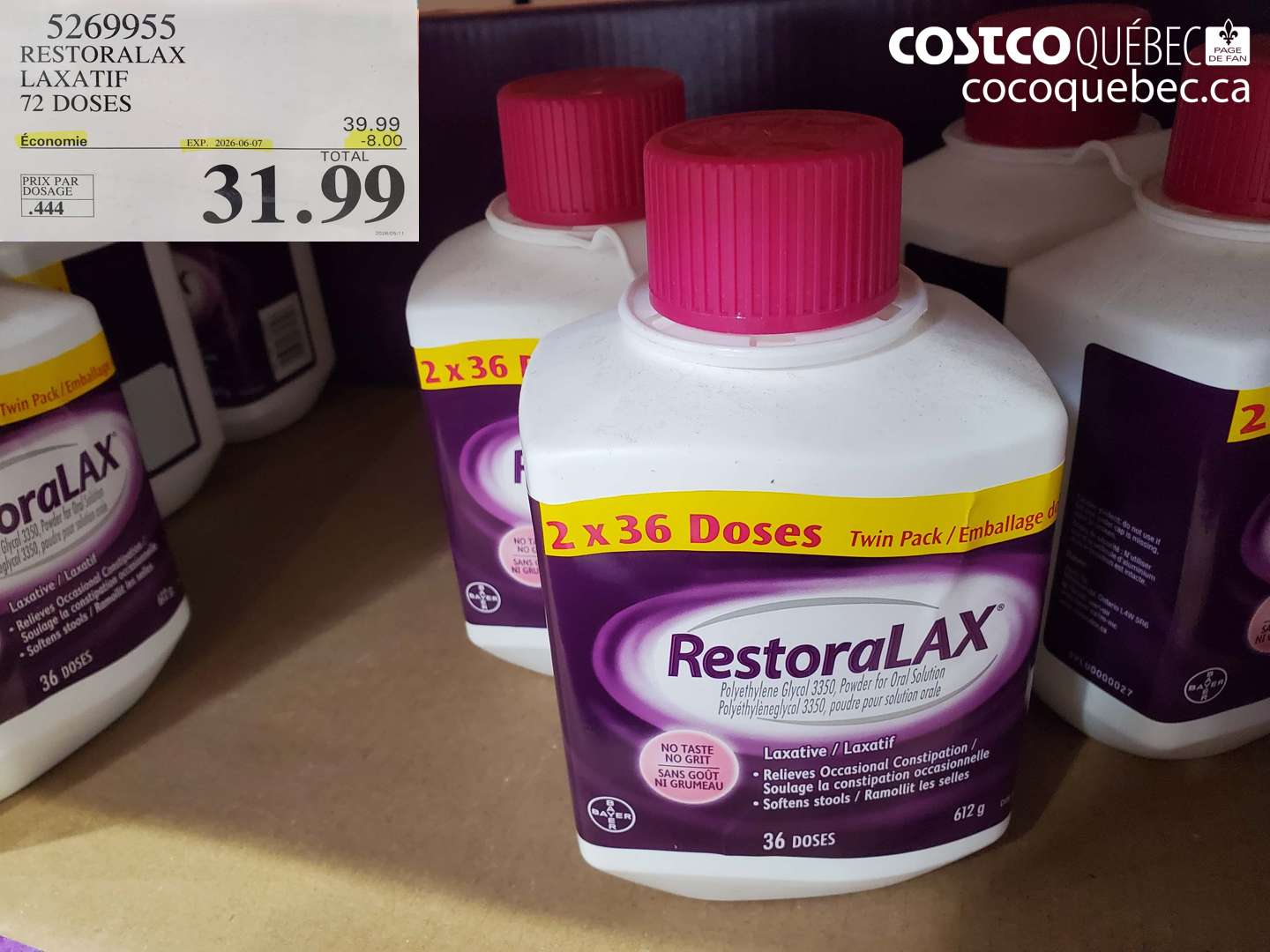 5269955 RESTORALAX LAXATIF 72 DOSES ($8.00 INSTANT SAVINGS EXPIRES ON 2026-06-07) $31.99