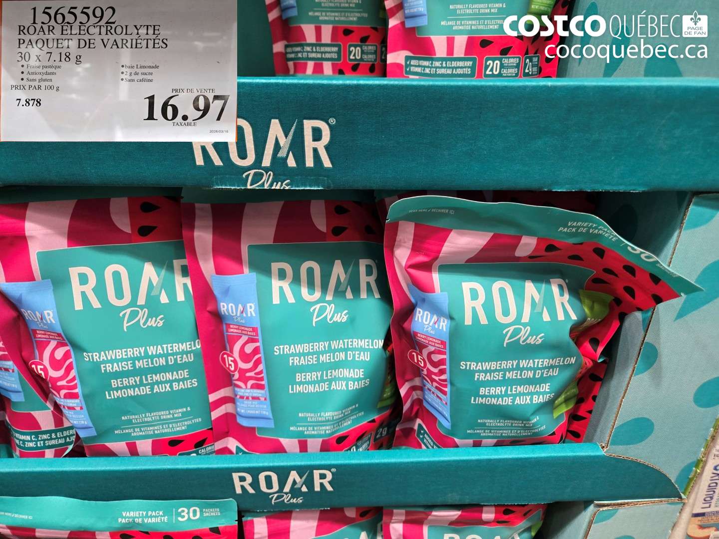 1565592 ROAR ELECTROLYTE PAQUET DE VARIÉTÉS $16.97