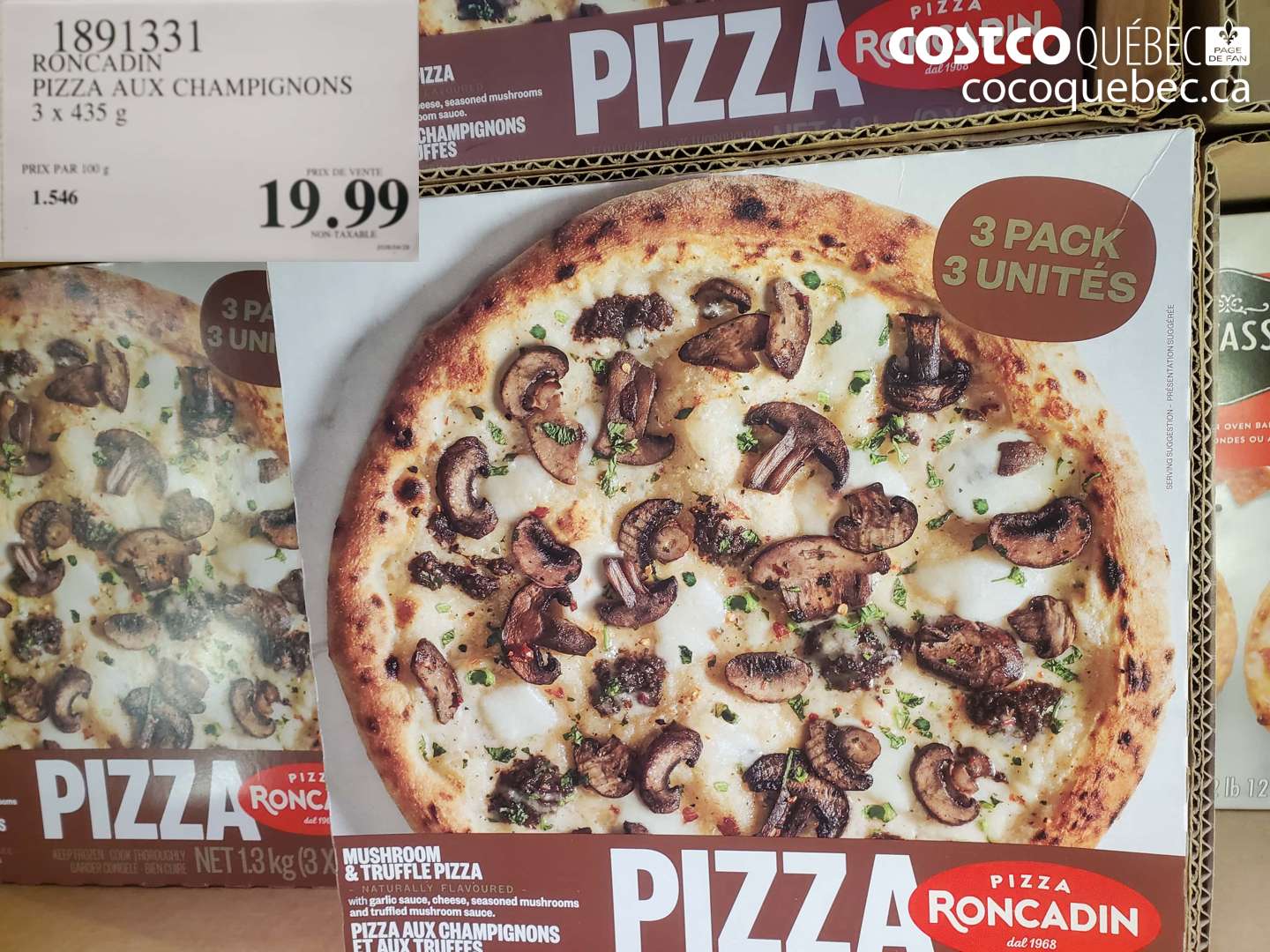 1891331 RONCADIN PIZZA AUX CHAMPIGNONS 3 X 435 G $19.99