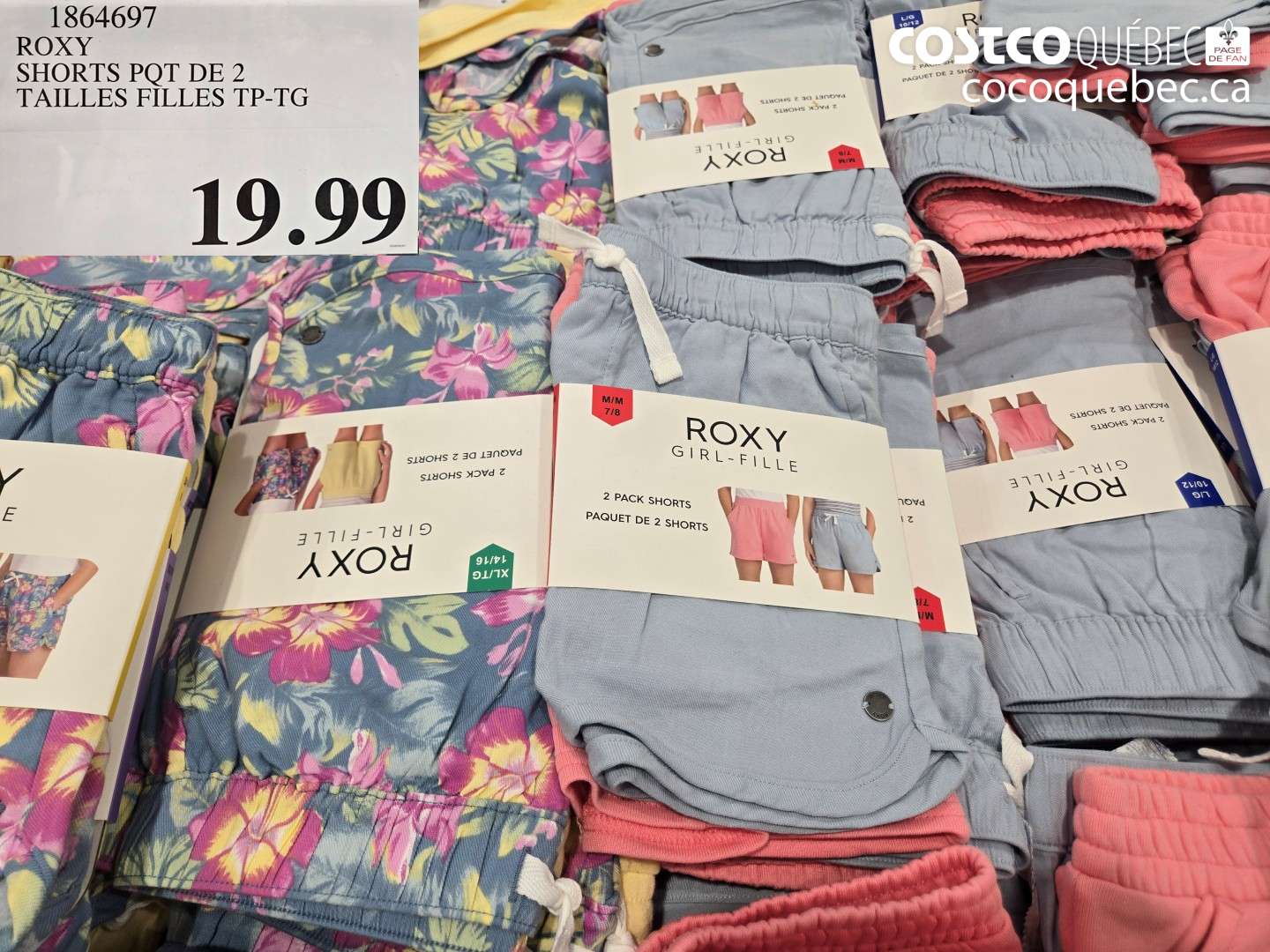 1864697 ROXY SHORTS PQT DE 2 TAILLES FILLES TP-TG $19.99