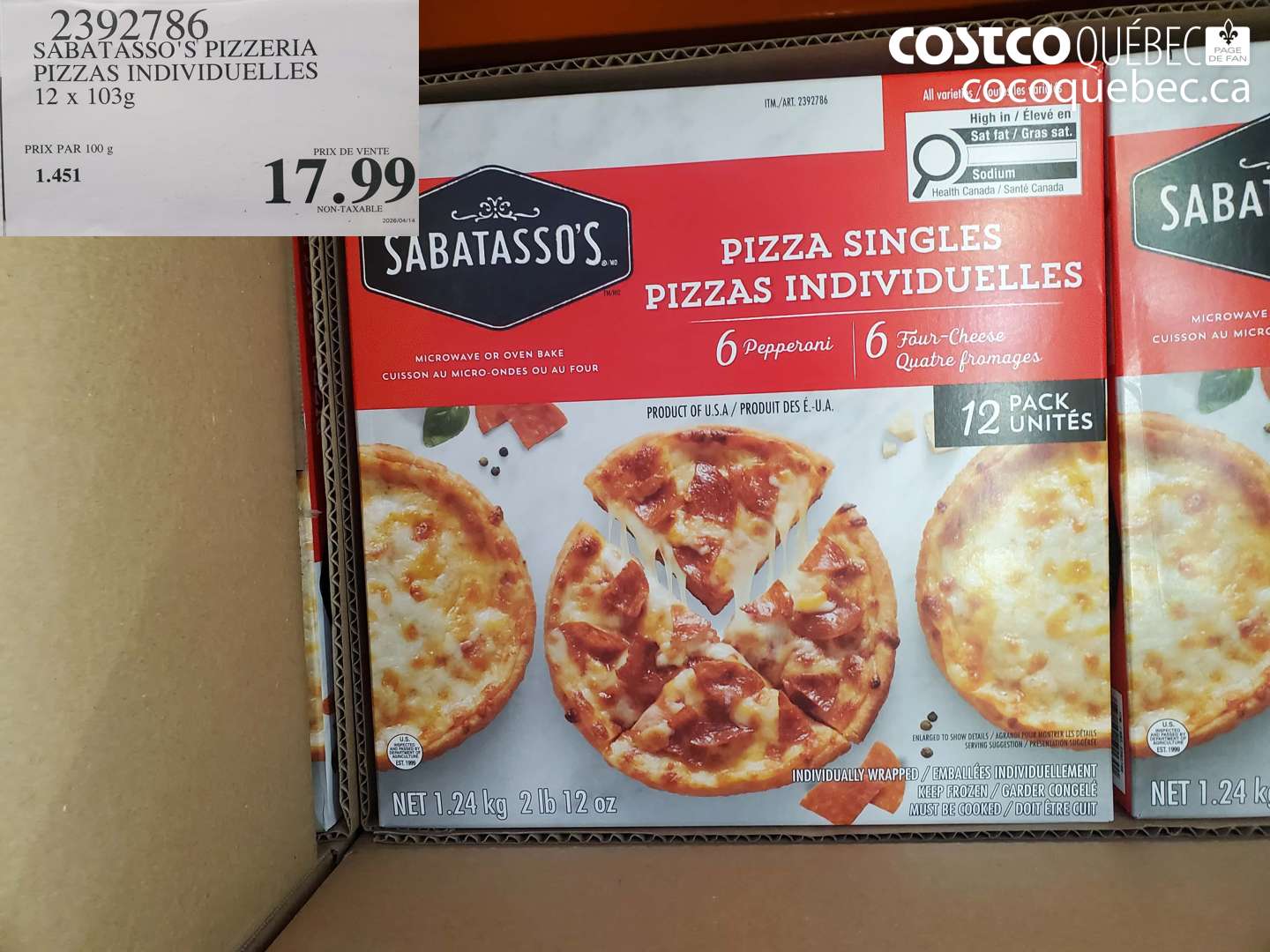 2392786 SABATASSO'S PIZZERIA PIZZAS INDIVIDUELLES 12 X 103 G $17.99