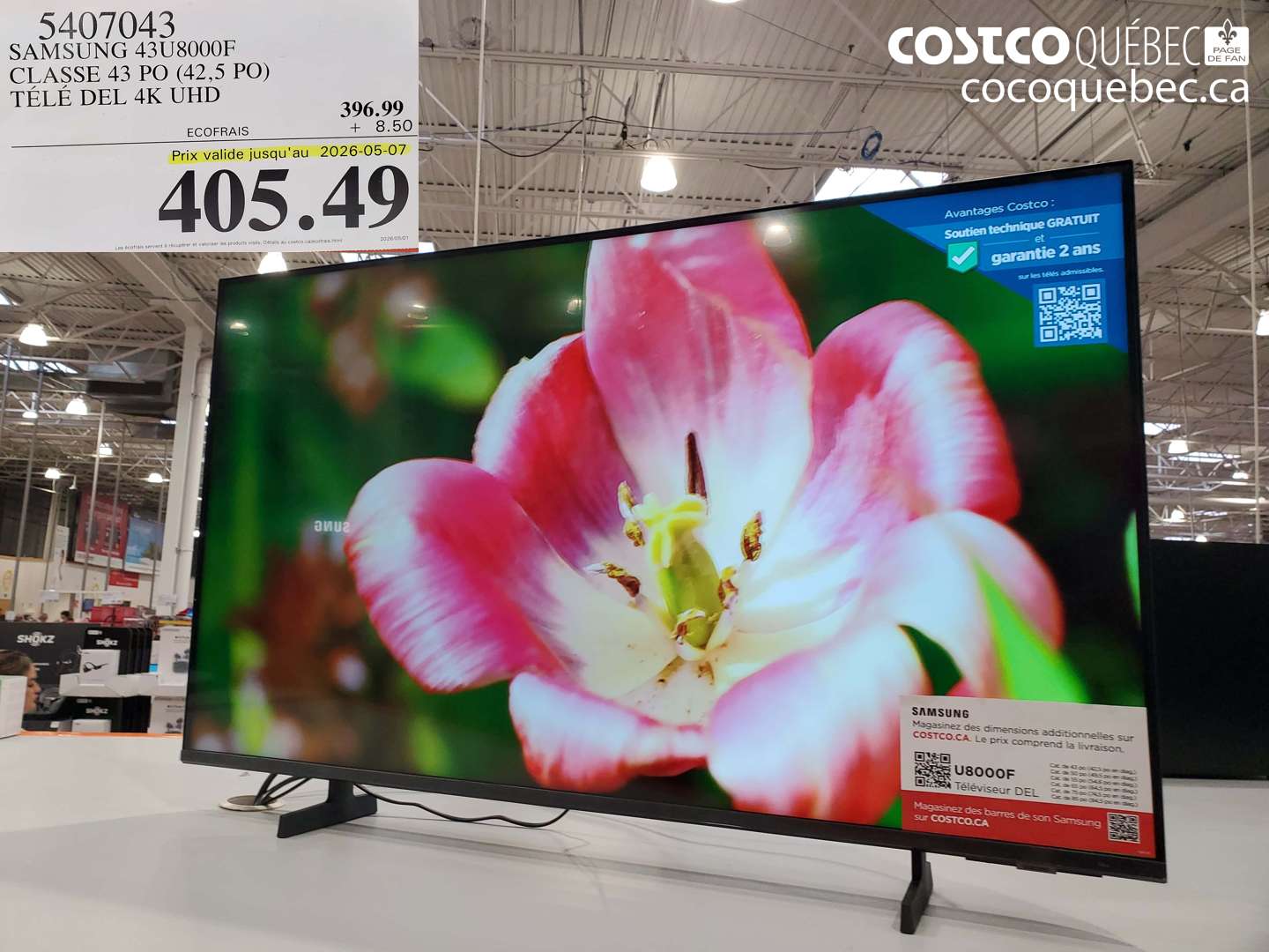 5407043 SAMSUNG 43U8000F CLASSE 43 PO (42.5 PO) TÉLÉ DEL 4K UHD (EXPIRES ON 2026-05-07) $405.49