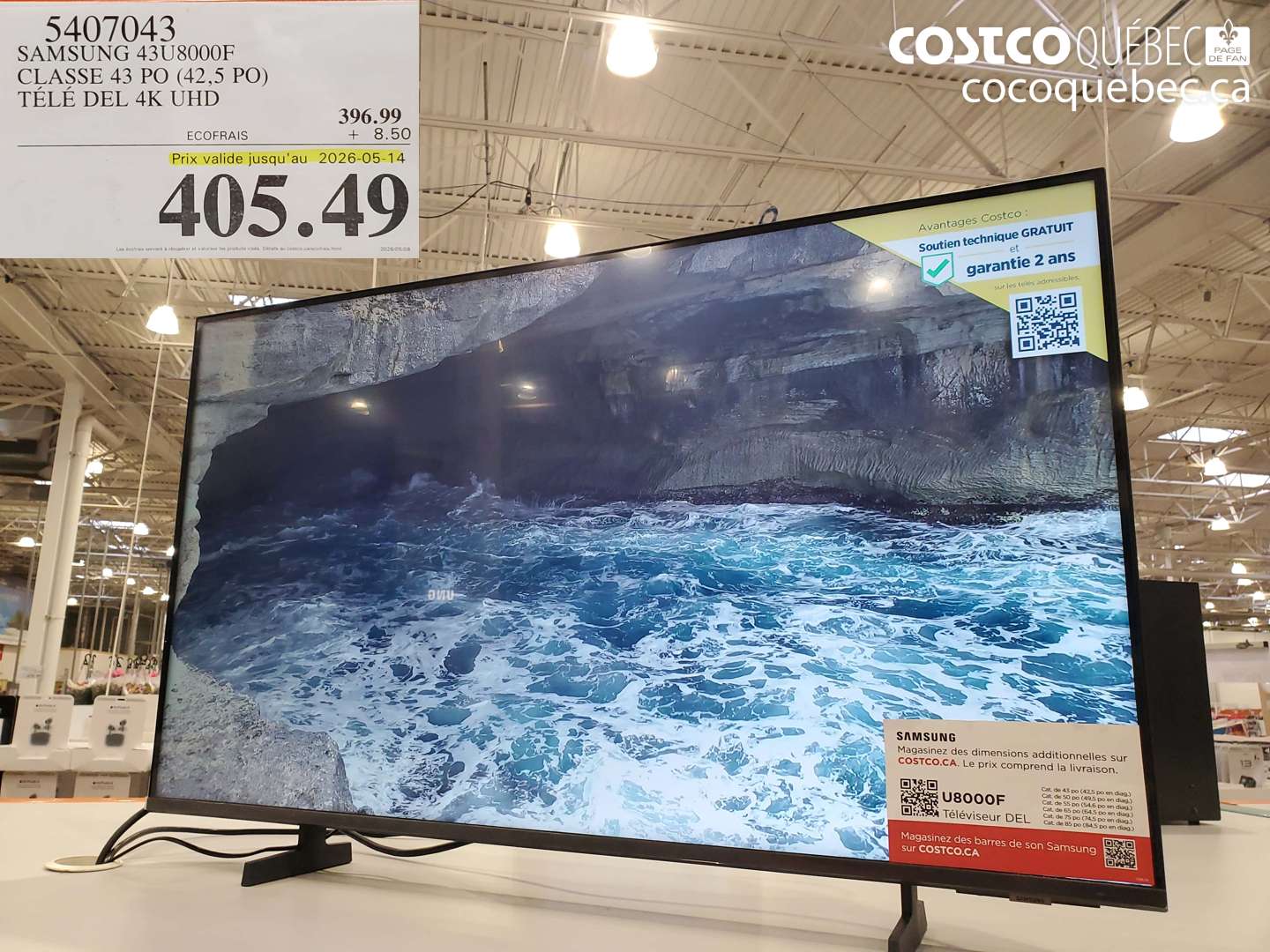 5407043 SAMSUNG 43U8000F CLASSE 43 PO (42.5 PO) TÉLÉ DEL 4K UHD (EXPIRES ON 2026-05-14) $405.49