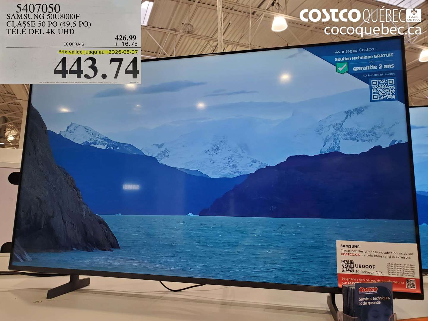 5407050 SAMSUNG 50U8000F CLASSE 50 PO (49.5 PO) TÉLÉ DEL 4K UHD (EXPIRES ON 2026-05-07) $443.74