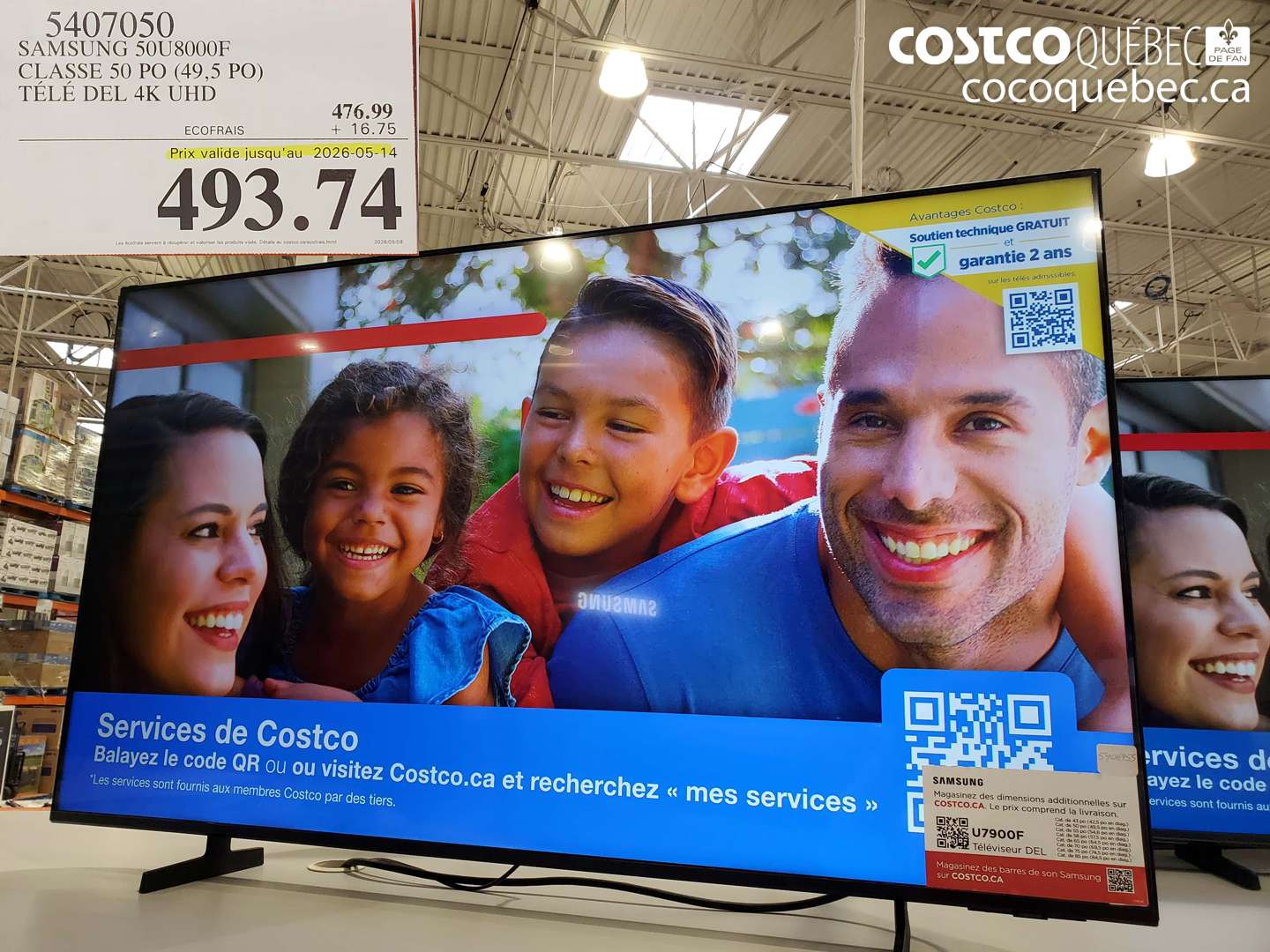 5407050 SAMSUNG 50U8000F CLASSE 50 PO (49.5 PO) TÉLÉ DEL 4K UHD (EXPIRES ON 2026-05-14) $493.74