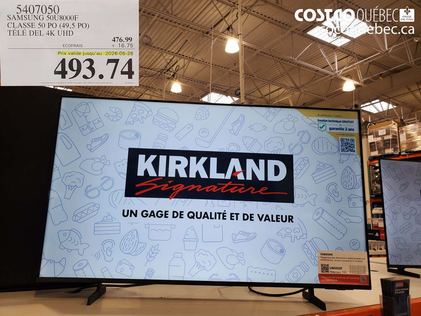 5407050 SAMSUNG 50U8000F CLASSE 50 PO (49.5 PO) TÉLÉ DEL 4K UHD (EXPIRES ON 2026-05-28) $493.74
