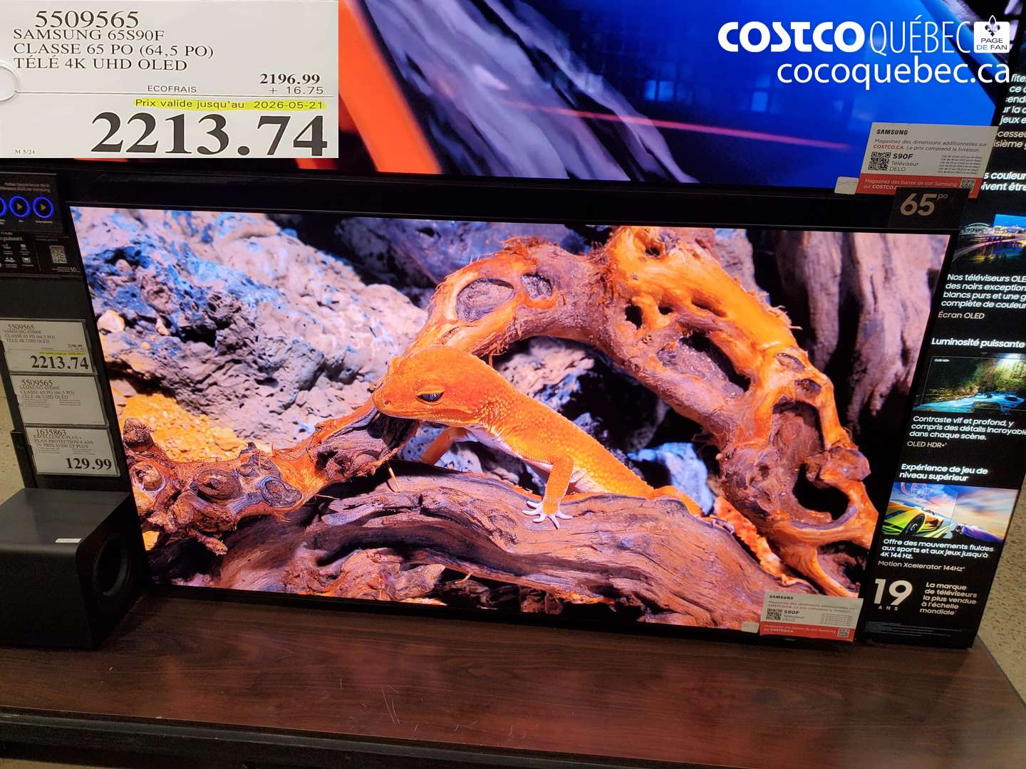 5509565 SAMSUNG 65S90F CLASSE 65 PO (64.5 PO) TÉLÉ 4K UHD OLED (EXPIRES ON 2026-05-21) $2213.74