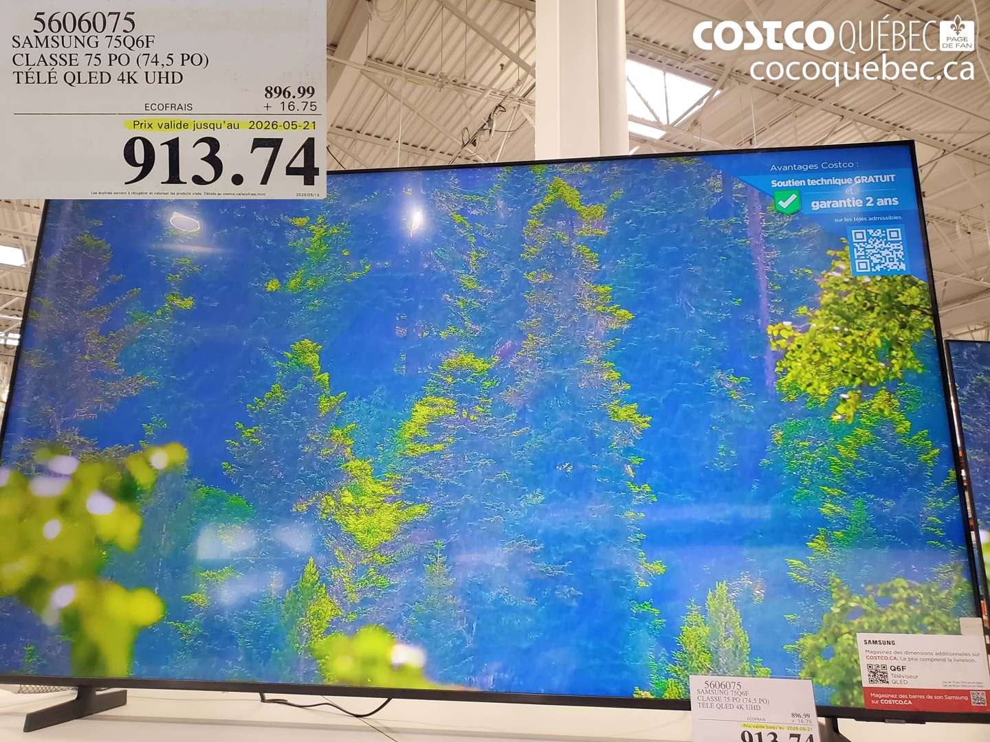 5606075 SAMSUNG 75Q6F CLASSE 75 PO (74.5 PO) TÉLÉ QLED 4K UHD (EXPIRES ON 2026-05-21) $913.74