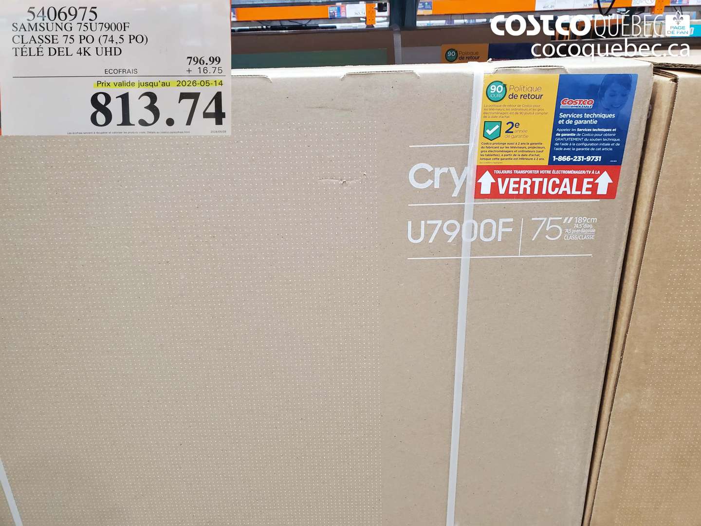 5406975 SAMSUNG 75U7900F CLASSE 75 PO (74.5 PO) TÉLÉ DEL 4K UHD (EXPIRES ON 2026-05-14) $813.74