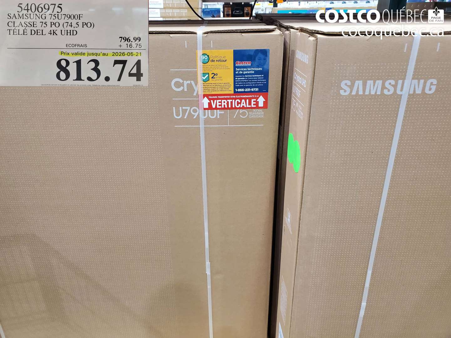 5406975 SAMSUNG 75U7900F CLASSE 75 PO (74.5 PO) TÉLÉ DEL 4K UHD (EXPIRES ON 2026-05-21) $813.74