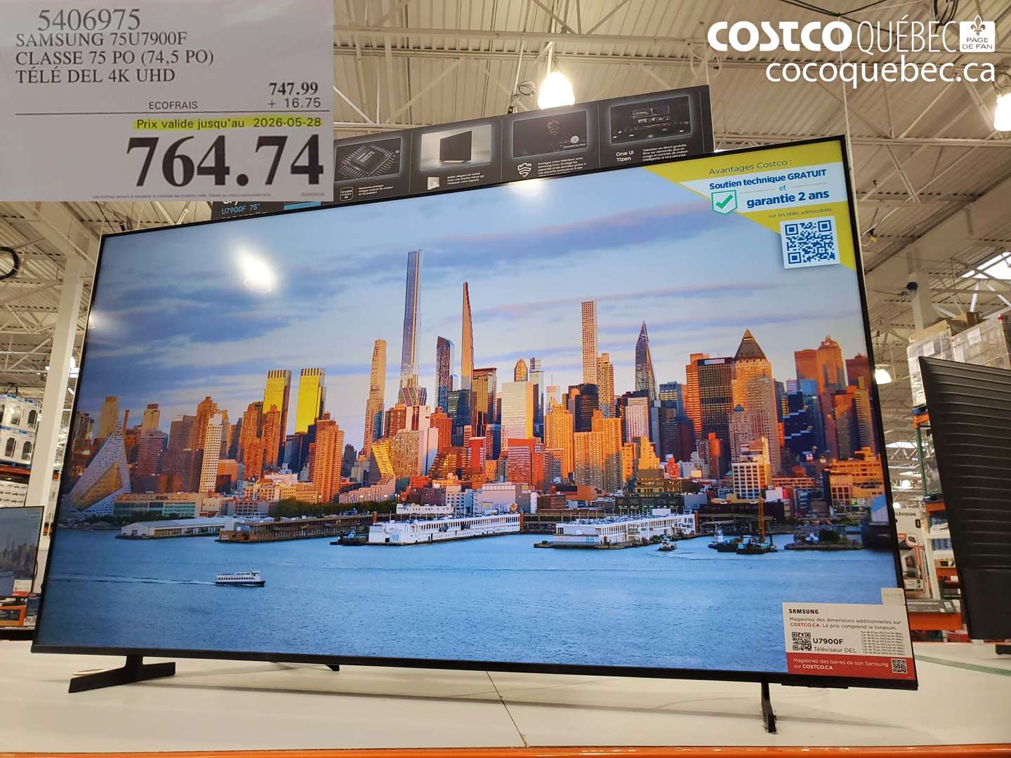 5406975 SAMSUNG 75U7900F CLASSE 75 PO (74.5 PO) TÉLÉ DEL 4K UHD (EXPIRES ON 2026-05-28) $764.74
