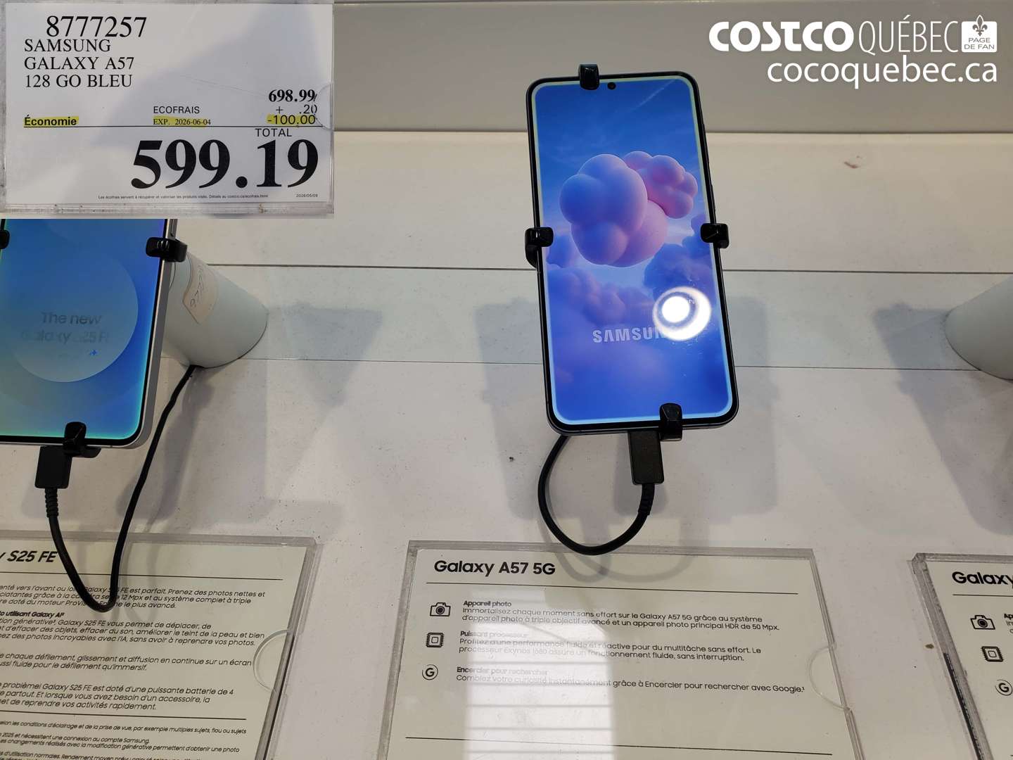 8777257 SAMSUNG GALAXY A57 128 GO BLEU ($100.00 INSTANT SAVINGS EXPIRES ON 2026-06-04) $599.19