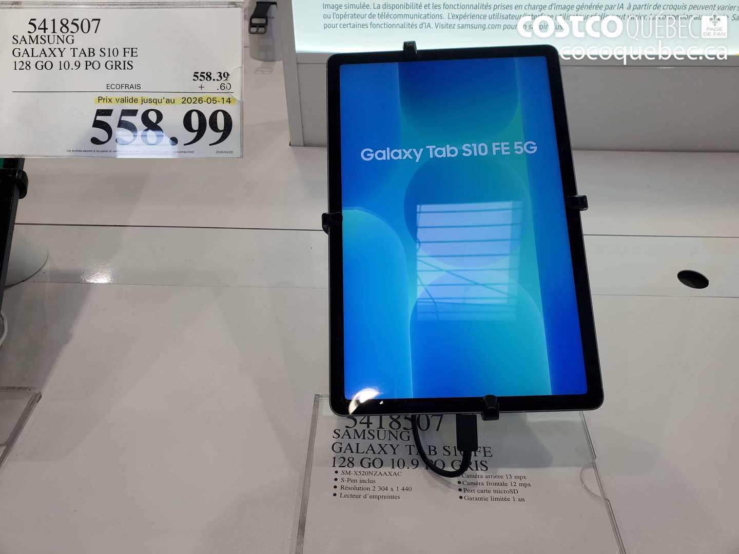5418507 SAMSUNG GALAXY TAB S10 FE 128 GO 10.9 PO GRIS (EXPIRES ON 2026-05-14) $558.99