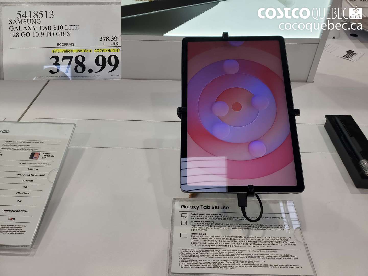 5418513 SAMSUNG GALAXY TAB S10 LITE 128 GO 10.9 PO GRIS (EXPIRES ON 2026-05-14) $378.99