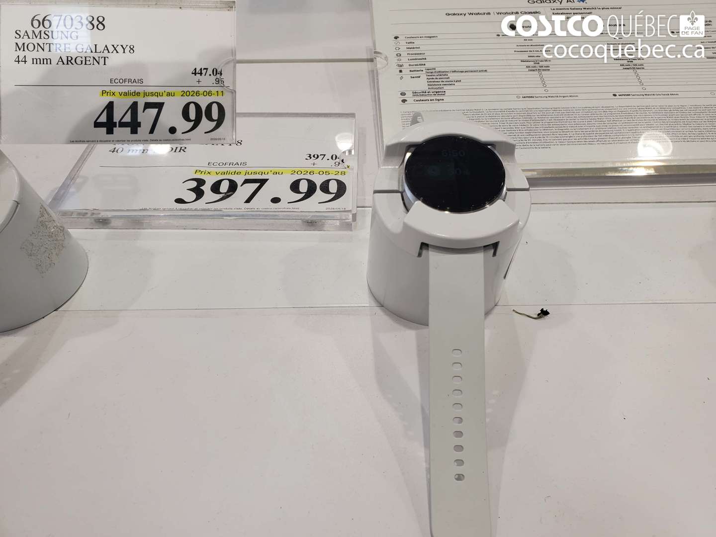 6670388 SAMSUNG MONTRE GALAXY8 44 MM ARGENT (EXPIRES ON 2026-06-11) $447.99