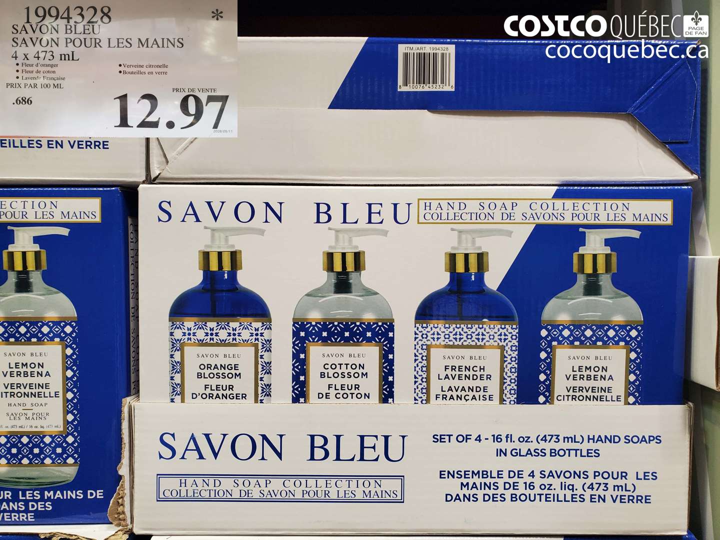 1994328 SAVON BLEU SAVON POUR LES MAINS 4 X 473 ML $12.97