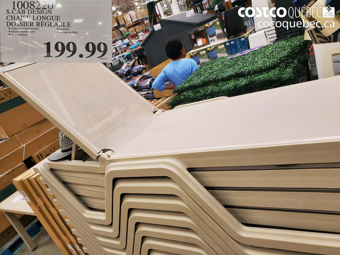 1008220 S.CAB DESIGN CHAISE LONGUE DOSSIER RÉGLABLE $199.99