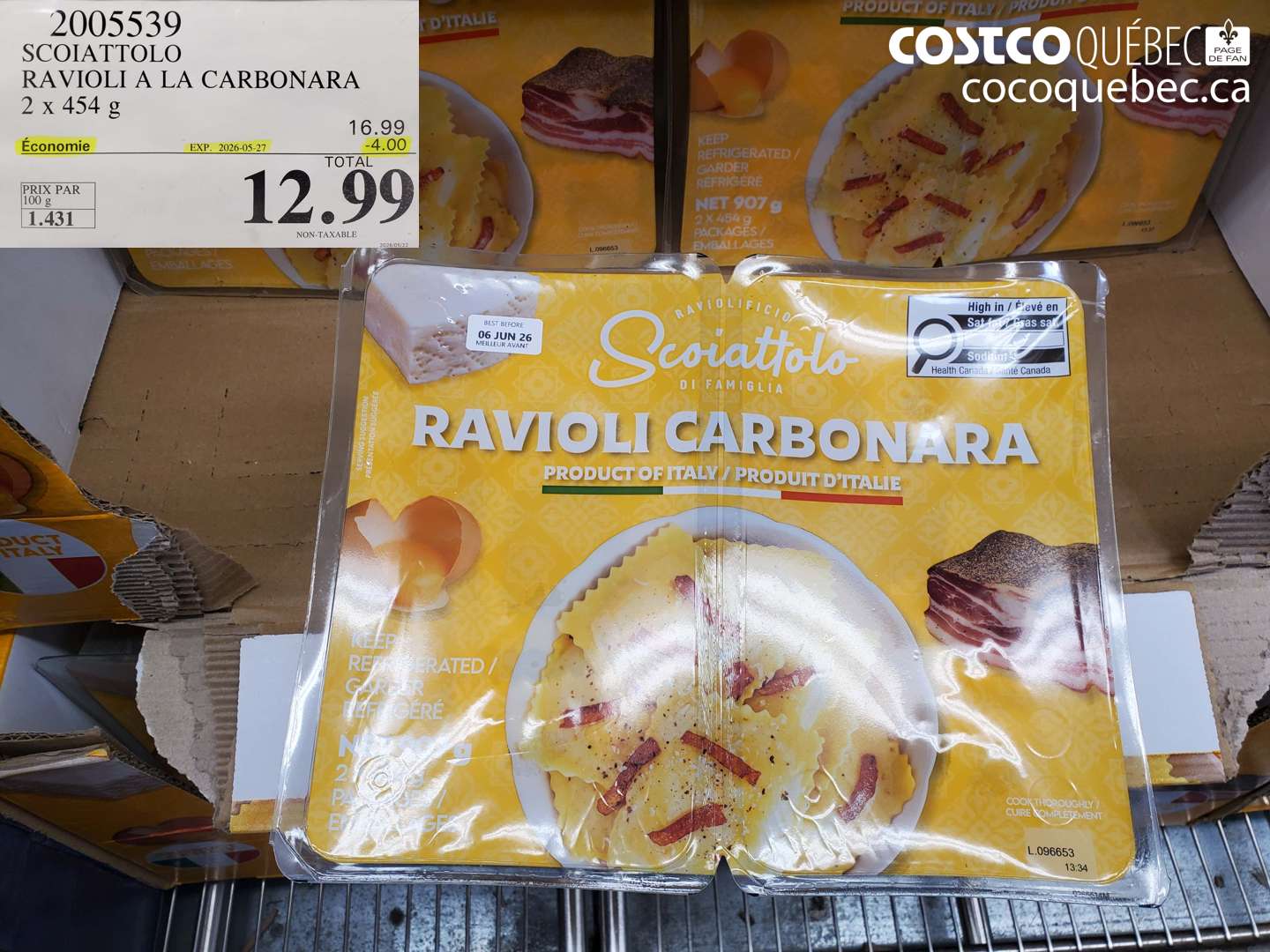2005539 SCOIATTOLO RAVIOLI A LA CARBONARA 2 X 454 G ($4.00 INSTANT SAVINGS EXPIRES ON 2026-05-27) $12.99