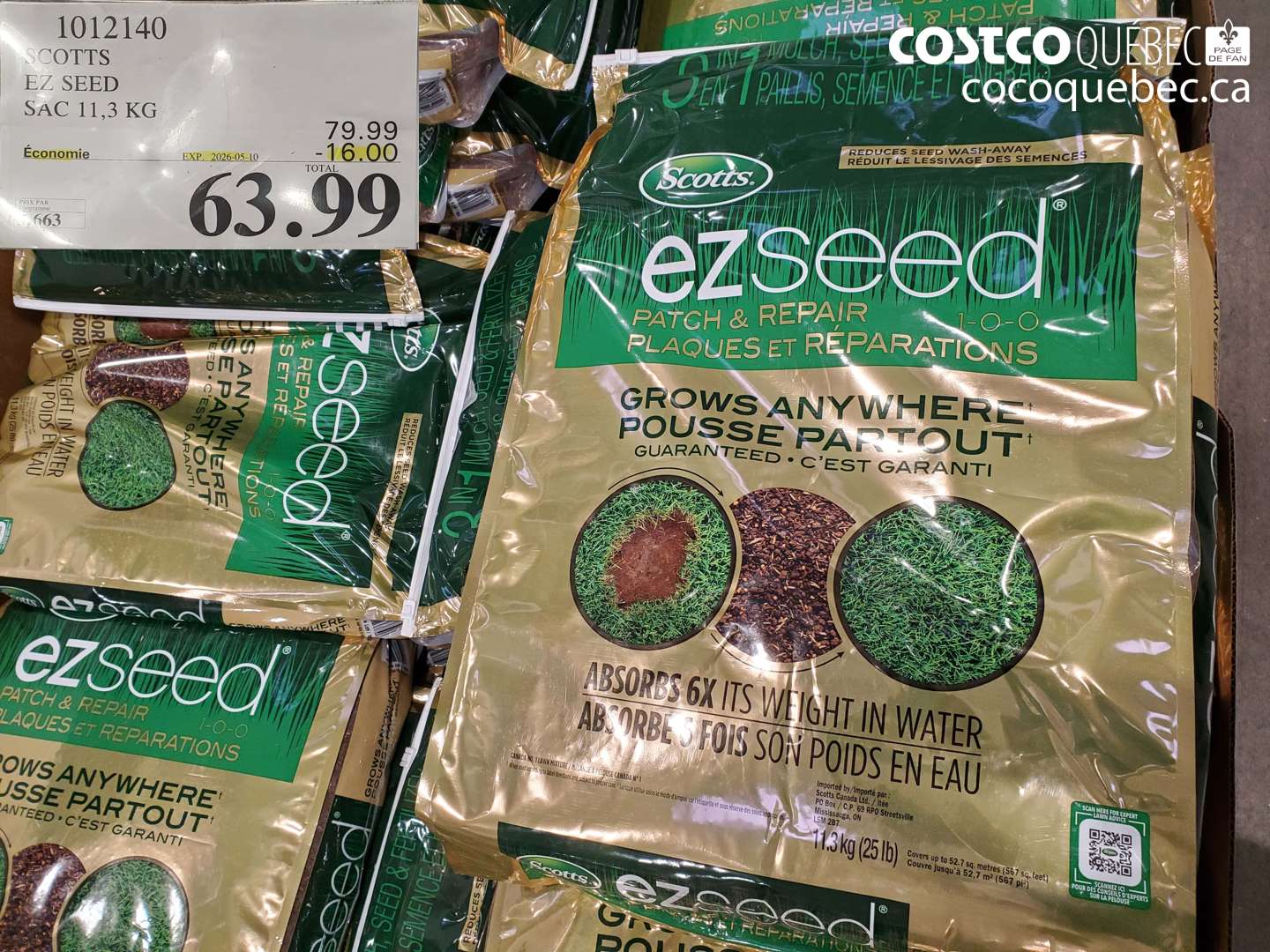 1012140 SCOTTS EZ SEED SAC 11.3 KG ($16.00 INSTANT SAVINGS EXPIRES ON 2026-05-10) $63.99