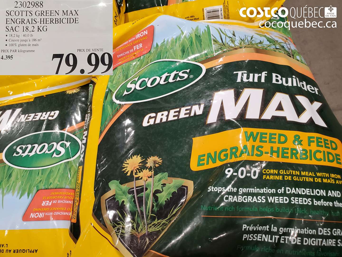 2302988 SCOTTS GREEN MAX ENGRAIS-HERBICIDE SAC 18,2 KG $79.99