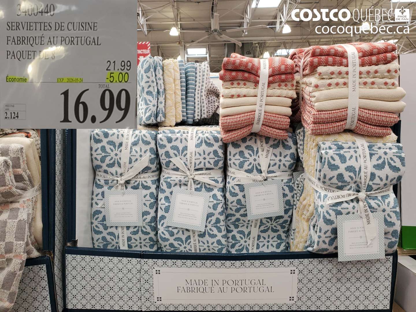 3400440 SERVIETTES DE CUISINE FABRIQUÉ AU PORTUGAL PAQUET DE 8 ($5.00 INSTANT SAVINGS EXPIRES ON 2025-05-28) $16.99