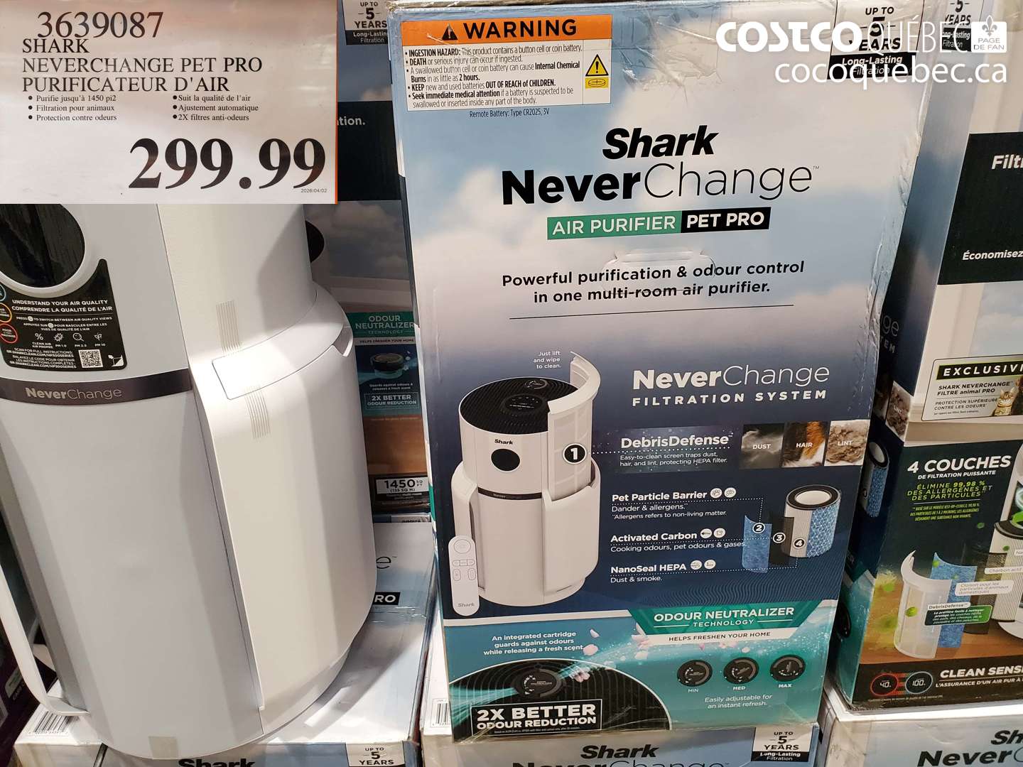 3639087 SHARK NEVERCHANGE PET PRO PURIFICATEUR D'AIR $299.99