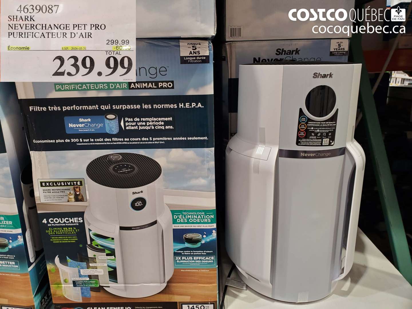 4639087 SHARK NEVERCHANGE PET PRO PURIFICATEUR D'AIR ($60.00 INSTANT SAVINGS EXPIRES ON 2026-05-31) $239.99
