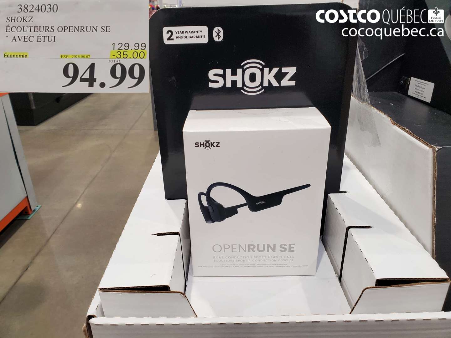 3824030 SHOKZ ÉCOUTEURS OPENRUN SE ($35.00 INSTANT SAVINGS EXPIRES ON 2026-06-07) $94.99