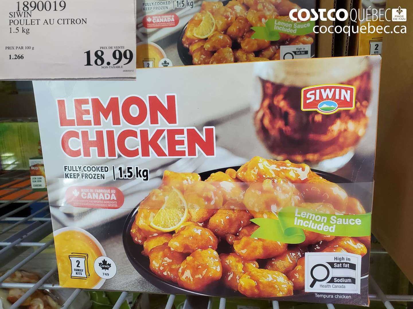 1890019 SIWIN POULET AU CITRON 1.5 KG $18.99