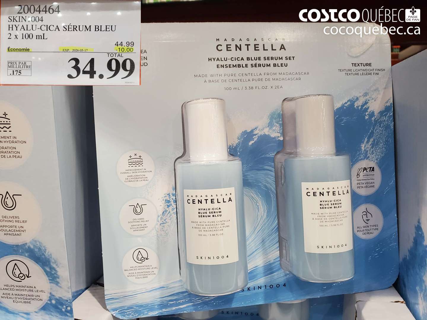 2004464 SKIN1004 HYALU-CICA SÉRUM BLEU 2 X 100 ML ($10.00 INSTANT SAVINGS EXPIRES ON 2026-05-17) $34.99