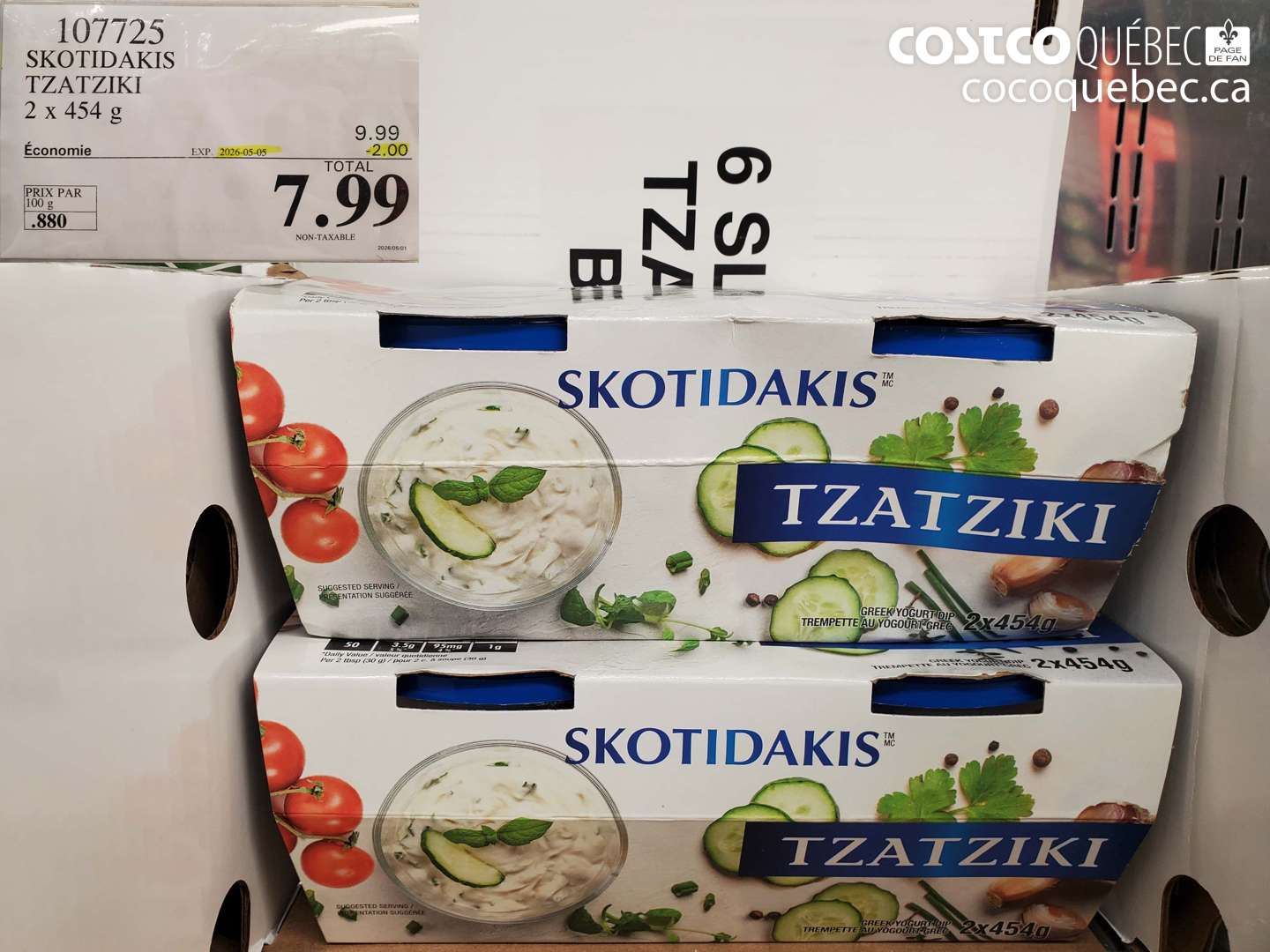 107725 SKOTIDAKIS TZATZIKI 2 X 454 G ($2.00 INSTANT SAVINGS EXPIRES ON 2026-05-05) $7.99
