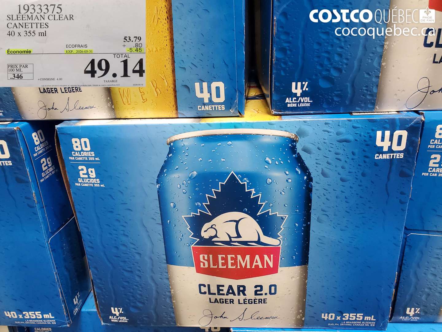 1933375 SLEEMAN CLEAR CANETTES 40 X 355 ML ($5.45 INSTANT SAVINGS EXPIRES ON 2026-05-31) $49.14