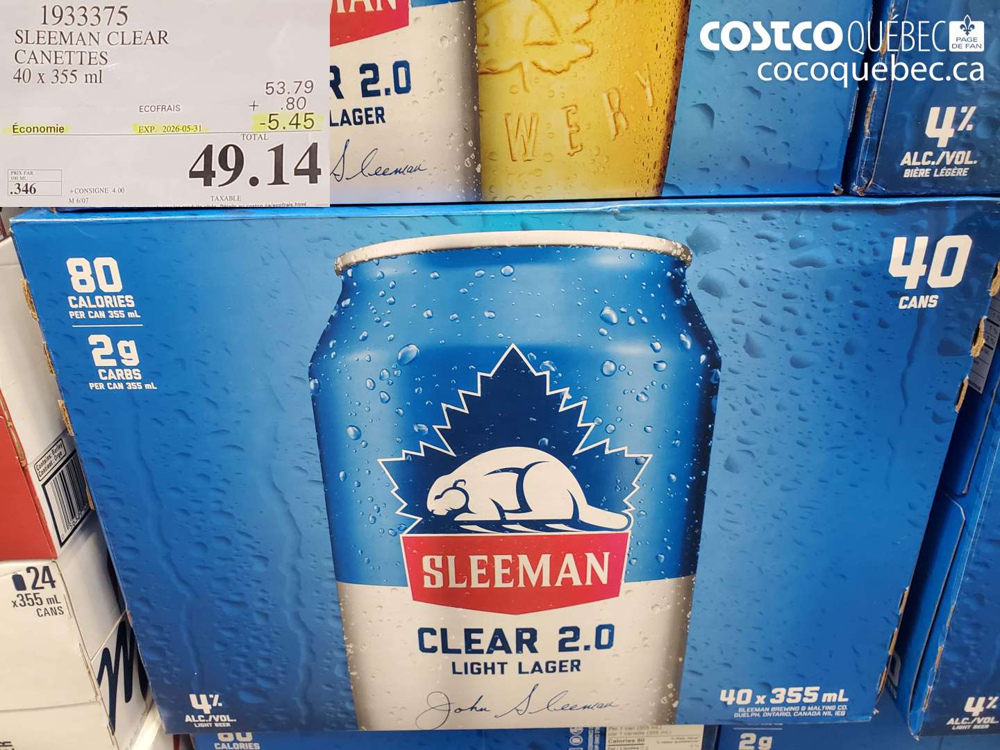 1933375 SLEEMAN CLEAR CANETTES 40 X 355 ML ($5.45 INSTANT SAVINGS EXPIRES ON 2026-05-31) $49.14