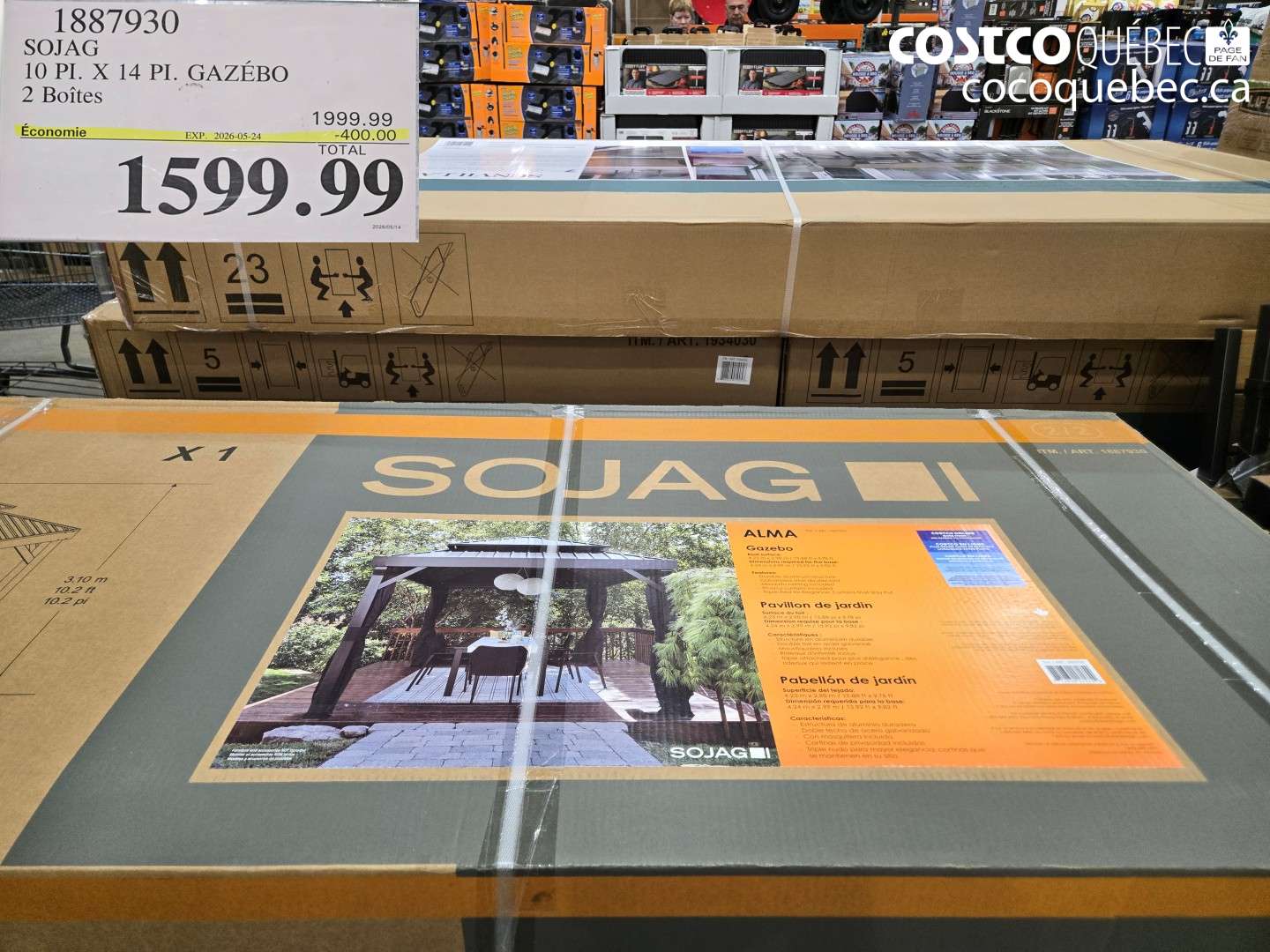 1887930 SOJAG 10 PI. X 14 PI. GAZÉBO ($400.00 INSTANT SAVINGS EXPIRES ON 2026-05-24) $1599.99