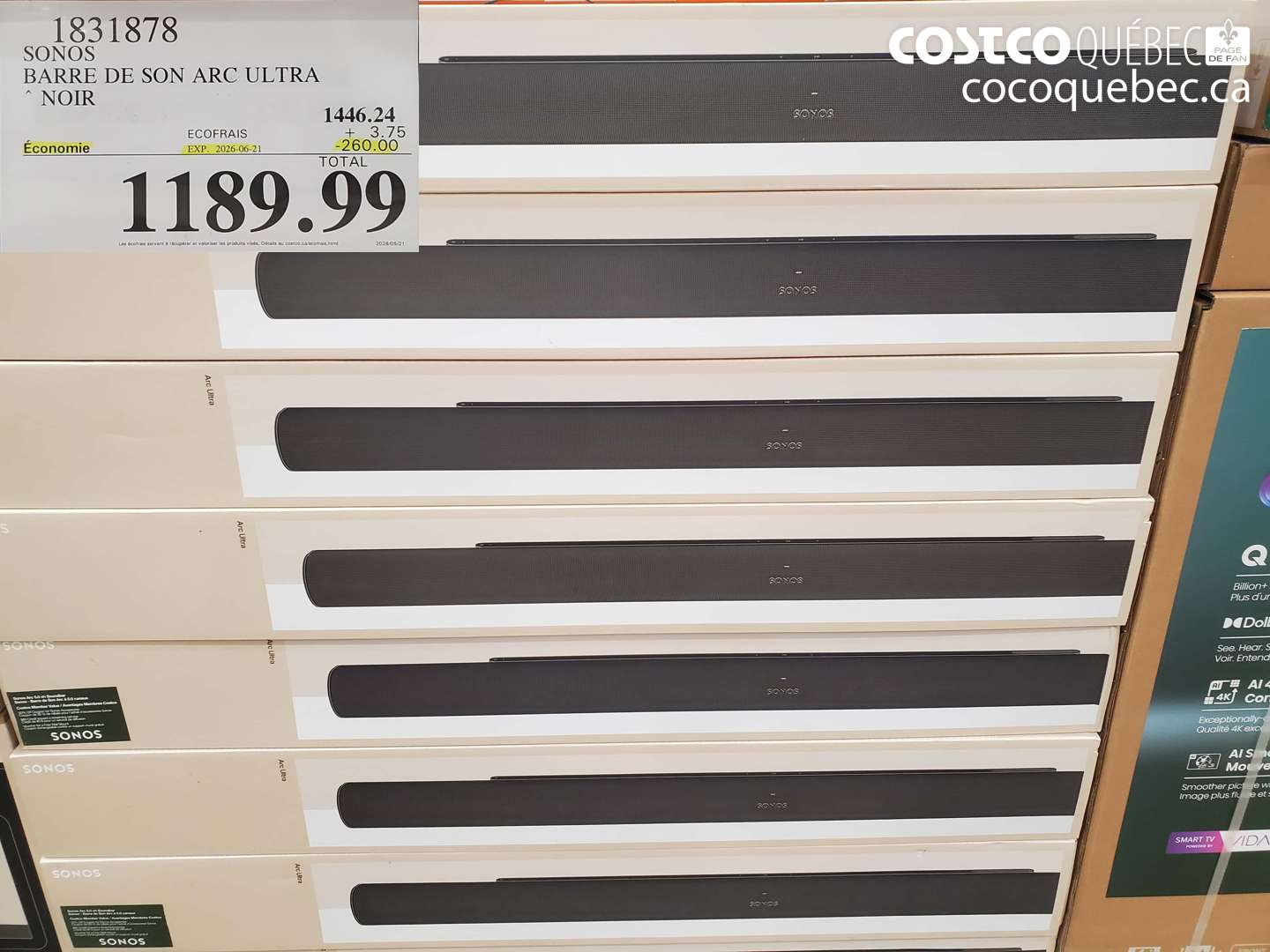 1831878 SONOS BARRE DE SON ARC ULTRA NOIR ($260.00 INSTANT SAVINGS EXPIRES ON 2026-06-21) $1189.99