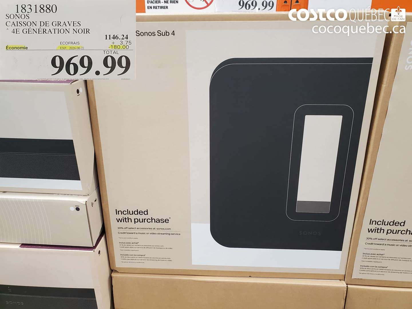 1831880 SONOS CAISSON DE GRAVES 4E GÉNÉRATION NOIR ($180.00 INSTANT SAVINGS EXPIRES ON 2026-06-21) $969.99