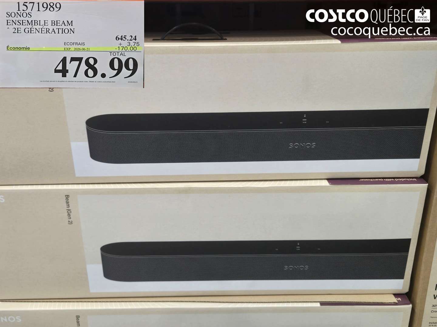 1571989 SONOS ENSEMBLE BEAM 2E GÉNÉRATION ($170.00 INSTANT SAVINGS EXPIRES ON 2026-06-21) $478.99