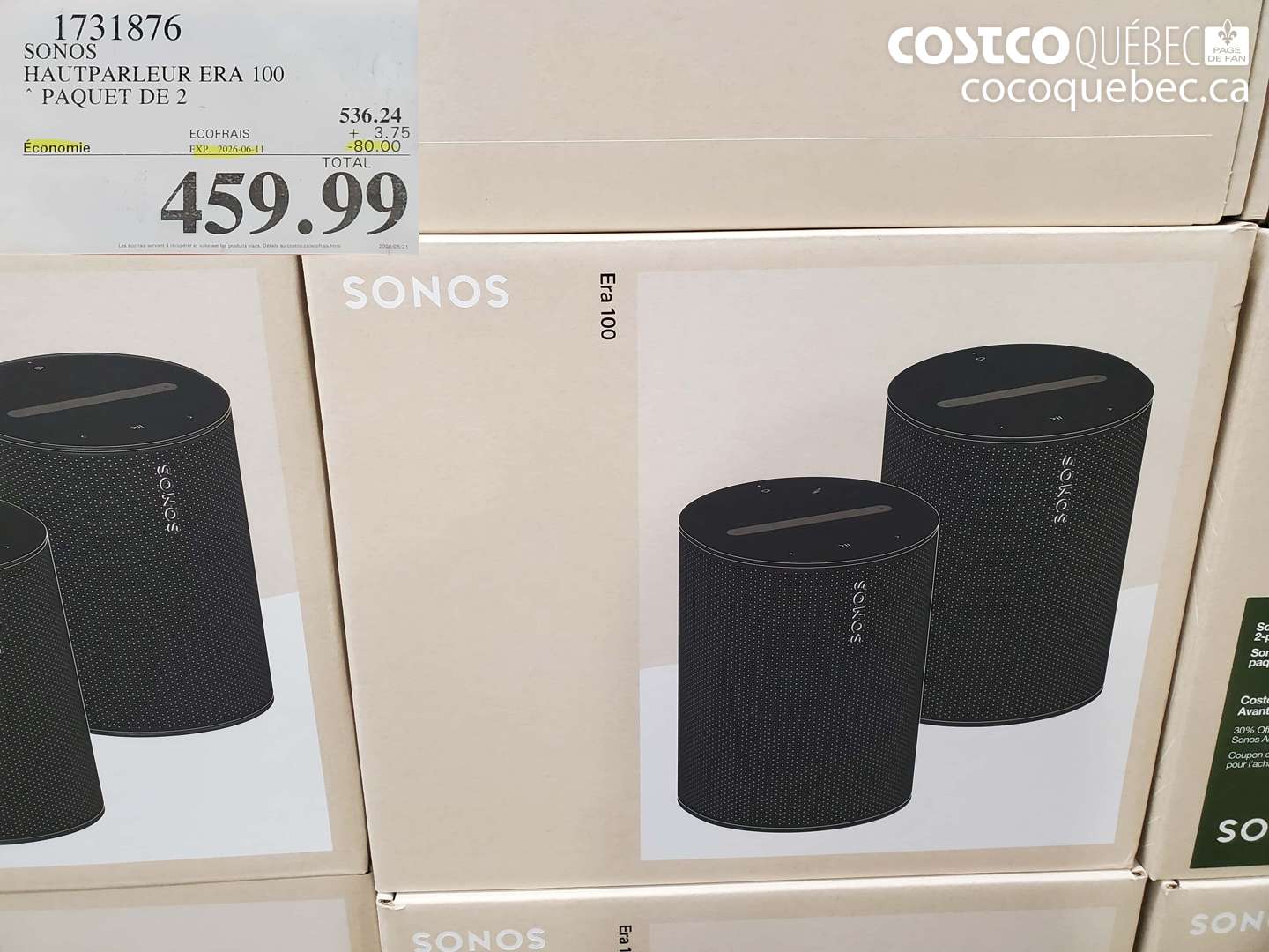 1731876 SONOS HAUTPARLEUR ERA 100 PAQUET DE 2 ($80.00 INSTANT SAVINGS EXPIRES ON 2026-06-11) $459.99
