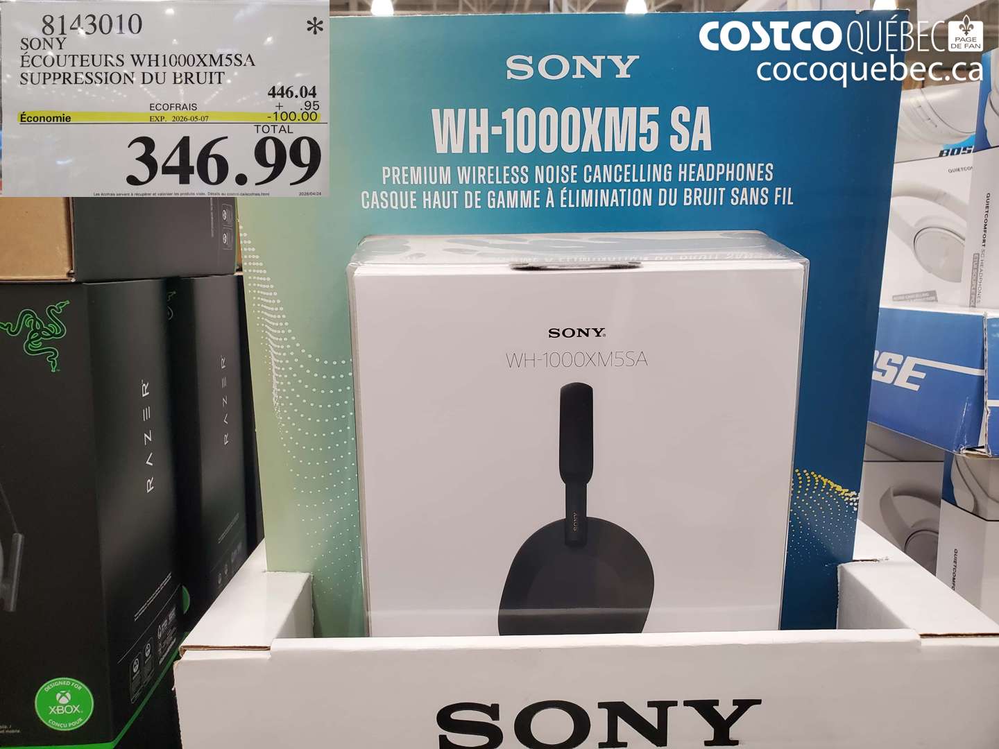8143010 SONY ÉCOUTEURS WH1000XM5SA SUPPRESSION DU BRUIT ($100.00 INSTANT SAVINGS EXPIRES ON 2026-05-07) $346.99
